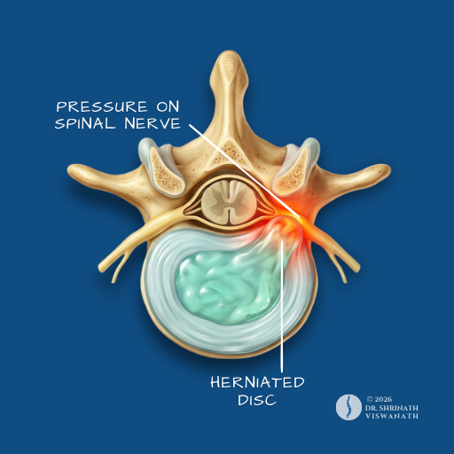 Illustration of lumbar spinal stenosis showing narrowing of the spinal canal compressing the nerve roots